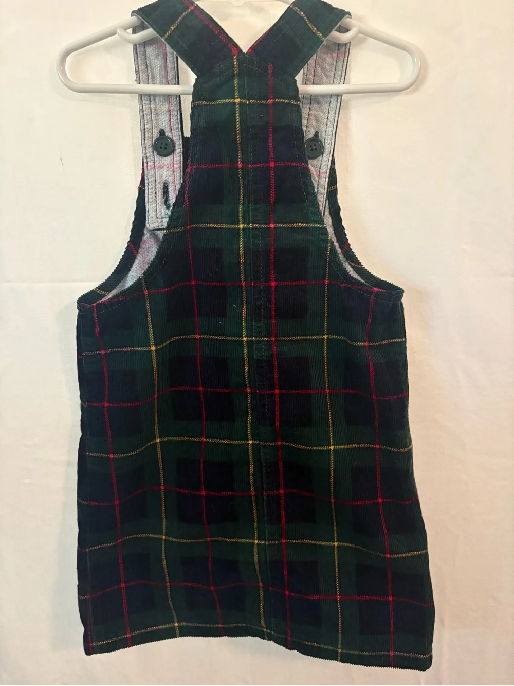 The Children's Place Dark Green Plaid Corduroy Button-Front Pinafore Dress